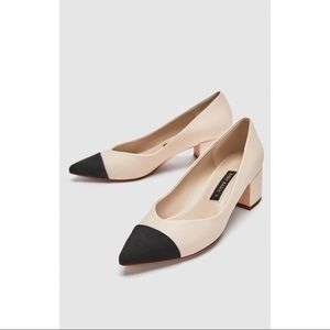 Zara pointed mid heel pumps (two-tone)